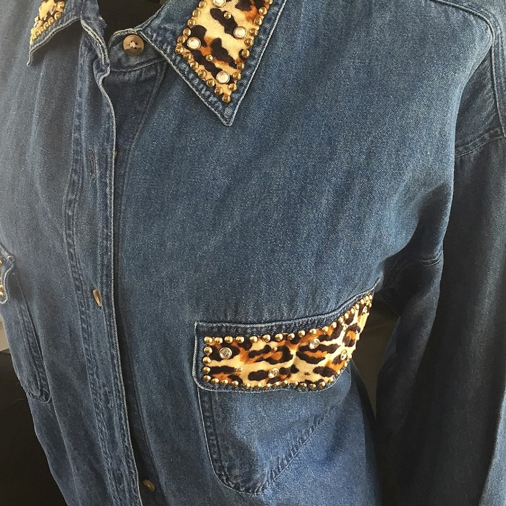 Jean Button up w animal print